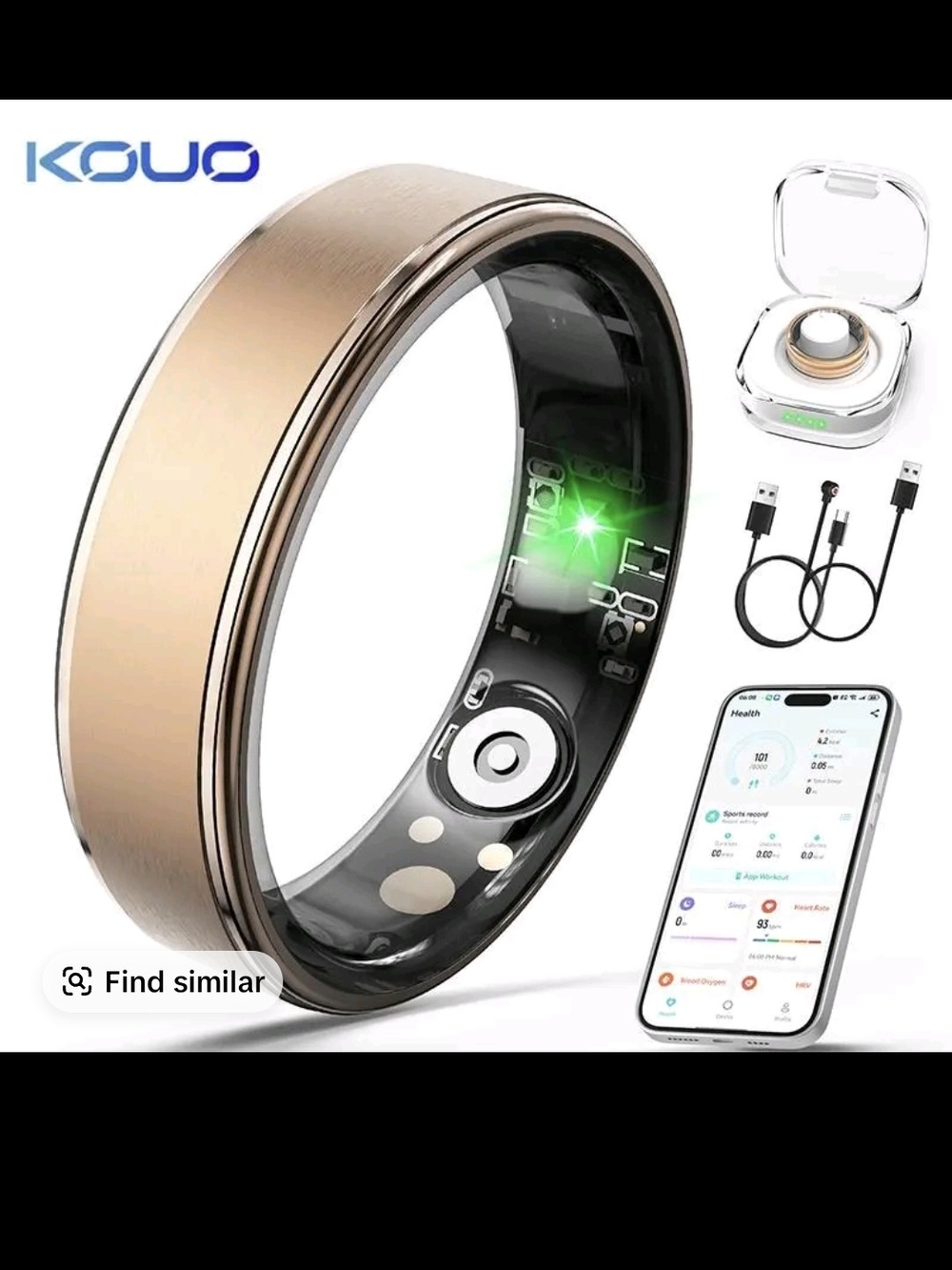 Kouo Silver Smart Health Ring - Activity & Sleep Tracker Size 8 New In Box